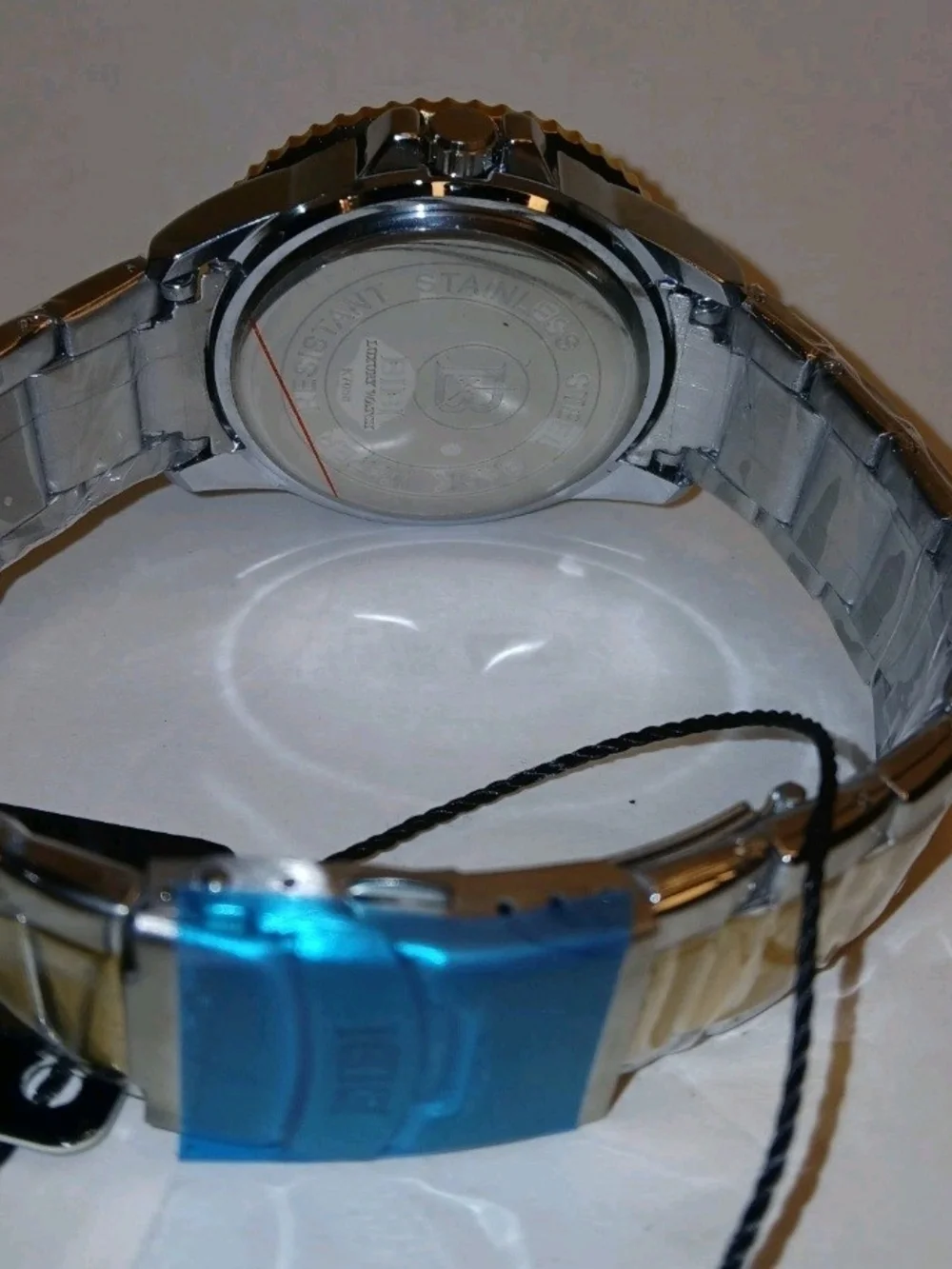 BiBi Quartz Diver Style Date Watch Blue Dial Silver Case Silver Gold Band New